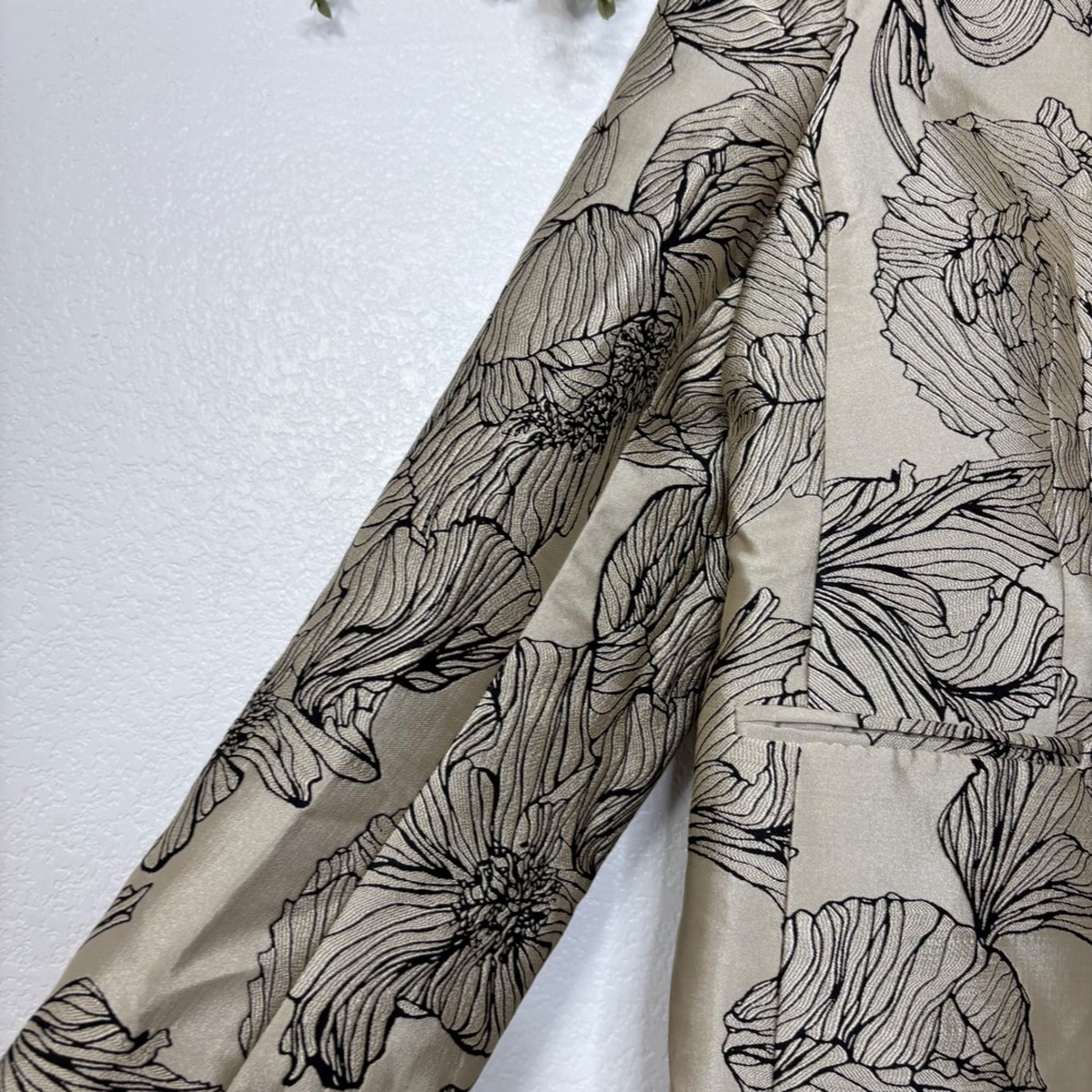 H&M Floral Jacquard Blazer Gold Black Open Front Jacket L - Picture 5 of 7